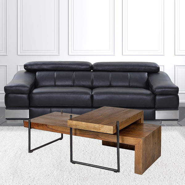 Homeroots Set Of Two 34" Brown And Black Solid Wood And Metal Nested Coffee Tables   376277