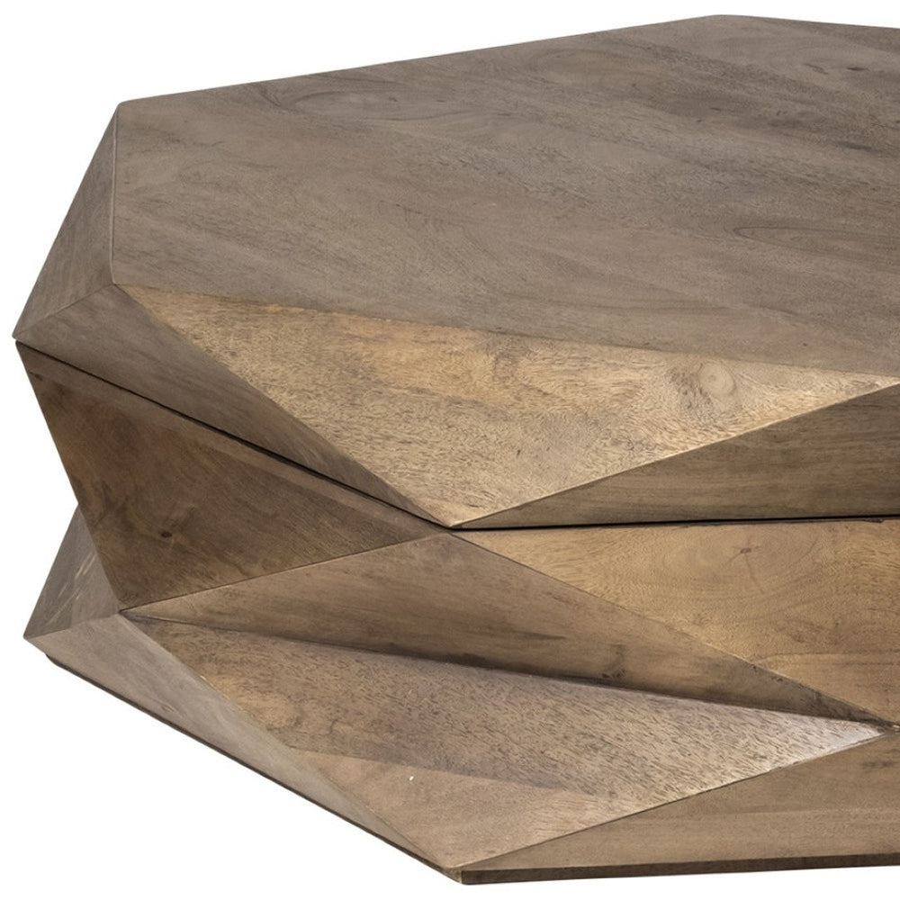 HomeRoots 48" Brown Wood Hexagon Coffee Table - Modern Geometric Centerpiece for Living Rooms & Offices 376278