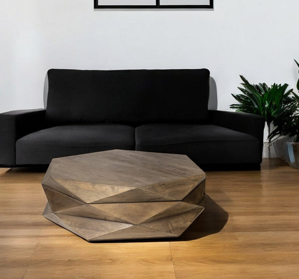 Homeroots 48" Brown Solid And Manufactured Wood Hexagon Coffee Table   376278