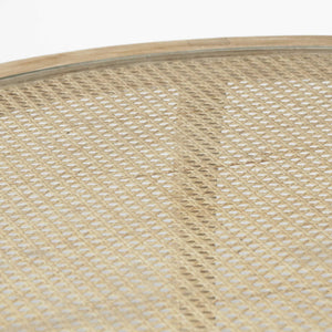 Homeroots S2 41.5" Round Woven Cane Glass Top And Solid Wood Coffee Tables   376281