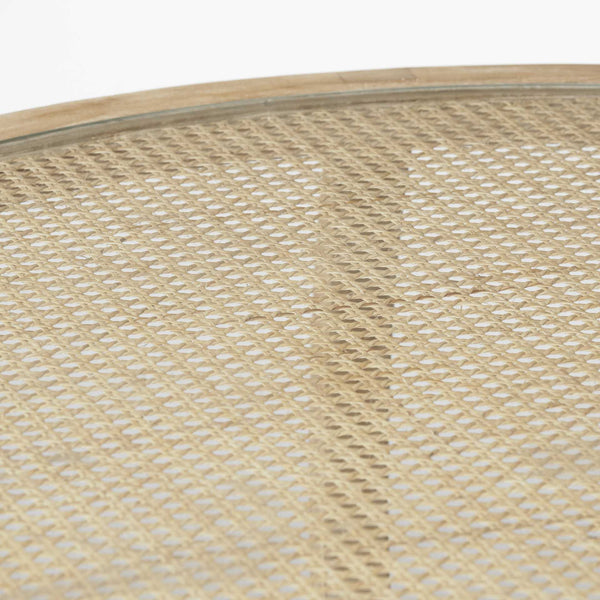 Homeroots S2 41.5" Round Woven Cane Glass Top And Solid Wood Coffee Tables   376281