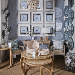 Homeroots S2 41.5" Round Woven Cane Glass Top And Solid Wood Coffee Tables   376281