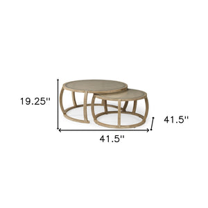 Homeroots S2 41.5" Round Woven Cane Glass Top And Solid Wood Coffee Tables   376281