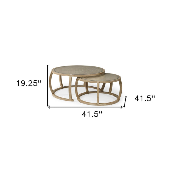Homeroots S2 41.5" Round Woven Cane Glass Top And Solid Wood Coffee Tables   376281