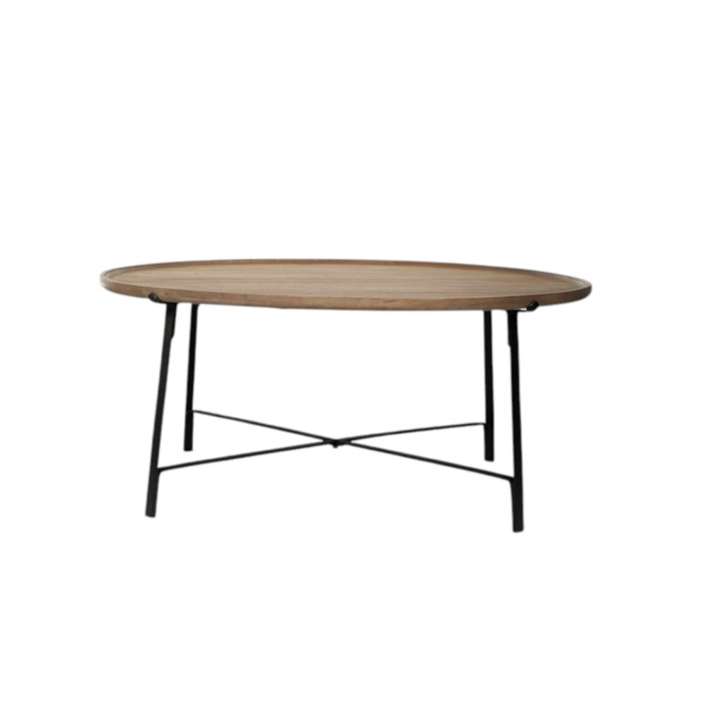 HomeRoots Set of Two Rustic Round Nested Coffee Tables with Solid Wood Tops & Industrial Iron Base Design 376282