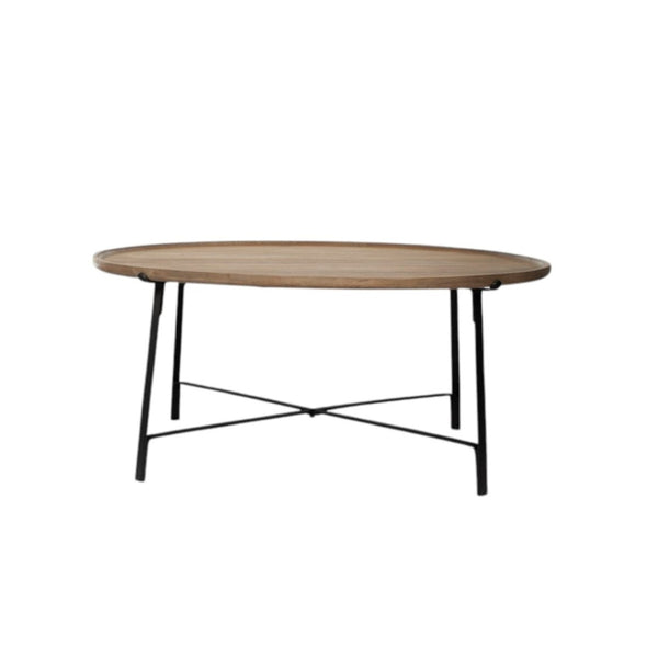 HomeRoots Set of Two Rustic Round Nested Coffee Tables with Solid Wood Tops & Industrial Iron Base Design 376282