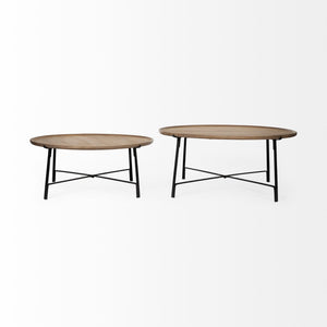 Homeroots Set Of Two 41" Brown And Black Solid Wood And Iron Round Nested Coffee Tables   376282