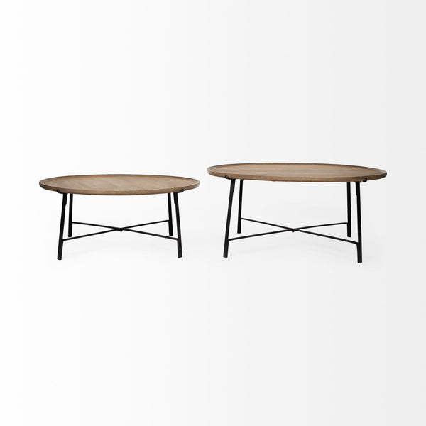 Homeroots Set Of Two 41" Brown And Black Solid Wood And Iron Round Nested Coffee Tables   376282