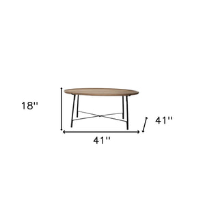 HomeRoots Set of Two Rustic Round Nested Coffee Tables with Solid Wood Tops & Industrial Iron Base Design 376282