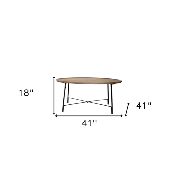 HomeRoots Set of Two Rustic Round Nested Coffee Tables with Solid Wood Tops & Industrial Iron Base Design 376282