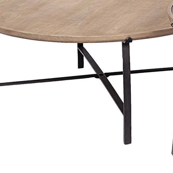 Homeroots Set Of Two 41" Brown And Black Solid Wood And Iron Round Nested Coffee Tables   376282