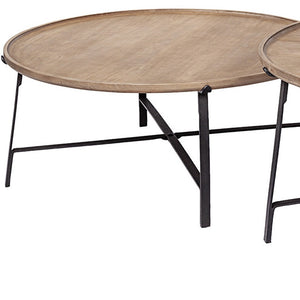 Homeroots Set Of Two 41" Brown And Black Solid Wood And Iron Round Nested Coffee Tables   376282