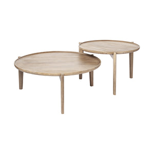 Homeroots Set Of Two 40" Brown Solid Wood Round Nested Coffee Tables   376283