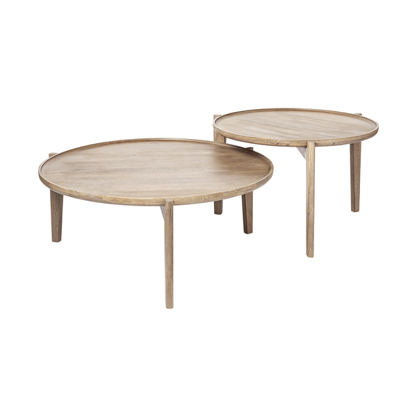 Homeroots Set Of Two 40" Brown Solid Wood Round Nested Coffee Tables   376283