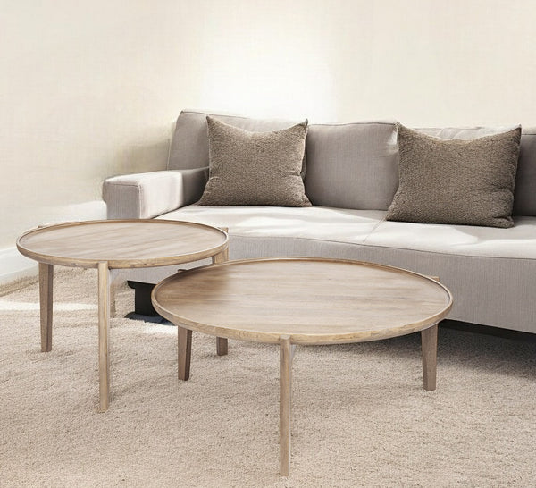 Homeroots Set Of Two 40" Brown Solid Wood Round Nested Coffee Tables   376283