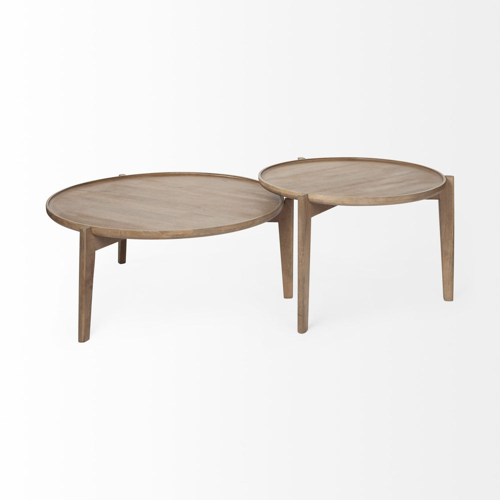 Homeroots Set Of Two 40" Brown Solid Wood Round Nested Coffee Tables   376283