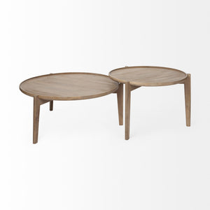 Homeroots Set Of Two 40" Brown Solid Wood Round Nested Coffee Tables   376283