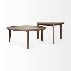 Homeroots Set Of Two 40" Brown Solid Wood Round Nested Coffee Tables   376283