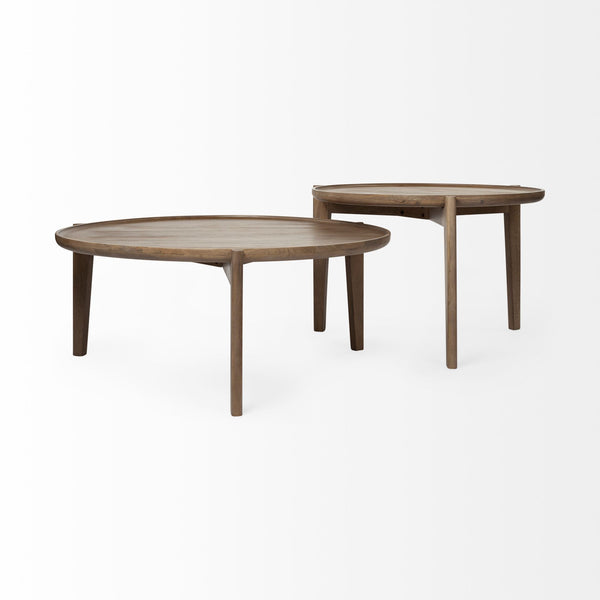 Homeroots Set Of Two 40" Brown Solid Wood Round Nested Coffee Tables   376283