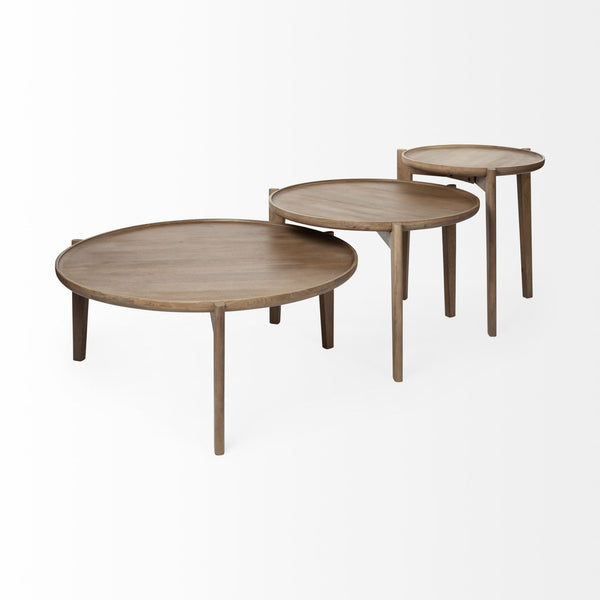 Homeroots Set Of Two 40" Brown Solid Wood Round Nested Coffee Tables   376283