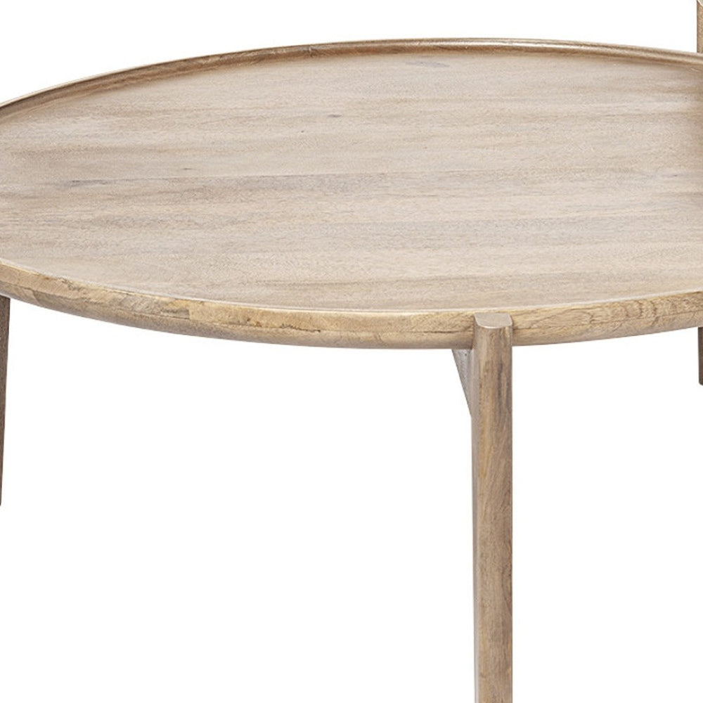HomeRoots Set of Two Elegant Brown Solid Wood Round Nested Coffee Tables for Versatile Living Room Style 376283
