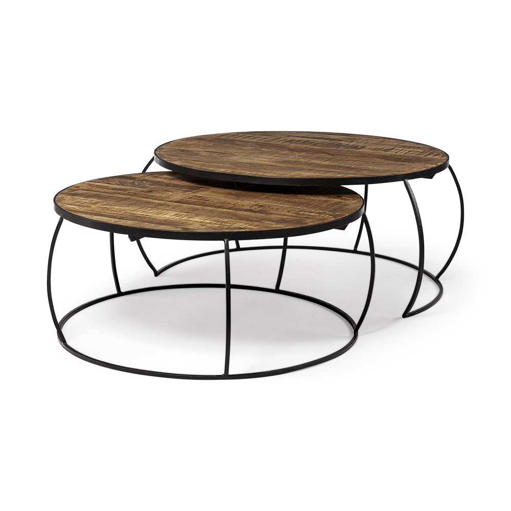 Homeroots Brown Round Nested Coffee Tables - Stylish Wood & Metal Design For Space-saving Home Decor   376284