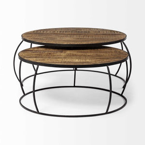 Homeroots Brown Round Nested Coffee Tables - Stylish Wood & Metal Design For Space-saving Home Decor   376284