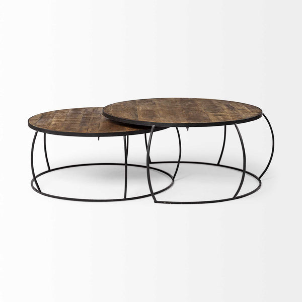 Homeroots Brown Round Nested Coffee Tables - Stylish Wood & Metal Design For Space-saving Home Decor   376284