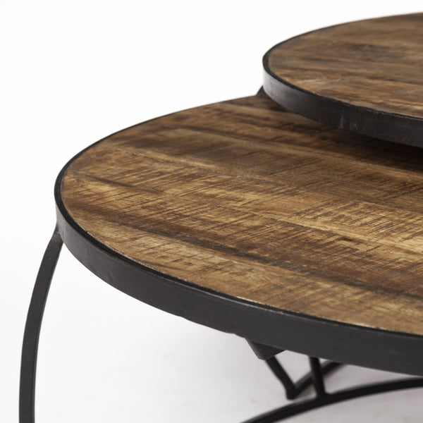 Homeroots Brown Round Nested Coffee Tables - Stylish Wood & Metal Design For Space-saving Home Decor   376284