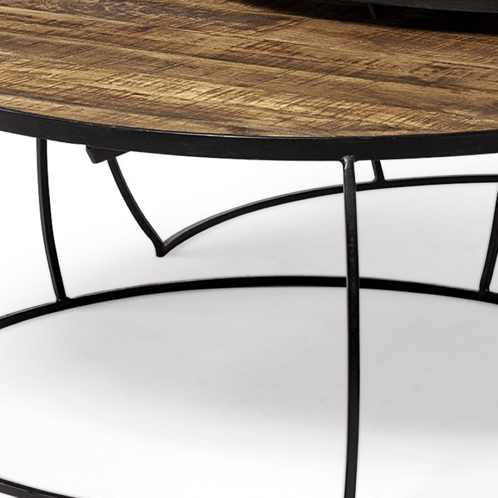 HomeRoots Brown Nested Coffee Table Set - Elegant Round Design with Wood Top & Metal Base for Modern Spaces 376284