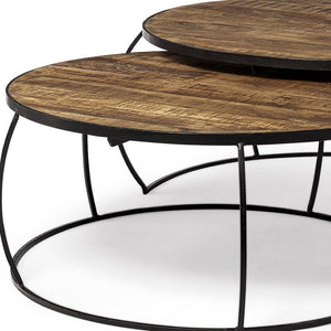 Homeroots Brown Round Nested Coffee Tables - Stylish Wood & Metal Design For Space-saving Home Decor   376284