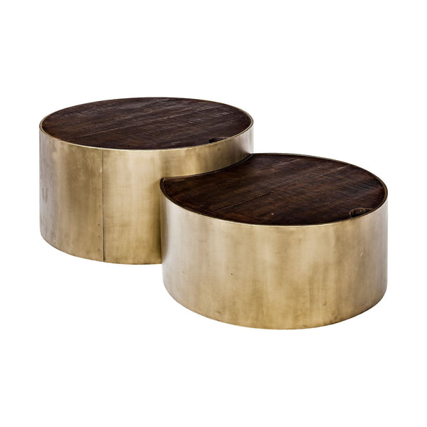 Homeroots S2 39.5" & 31.25" Round Wood Nesting Coffee Tables   376288
