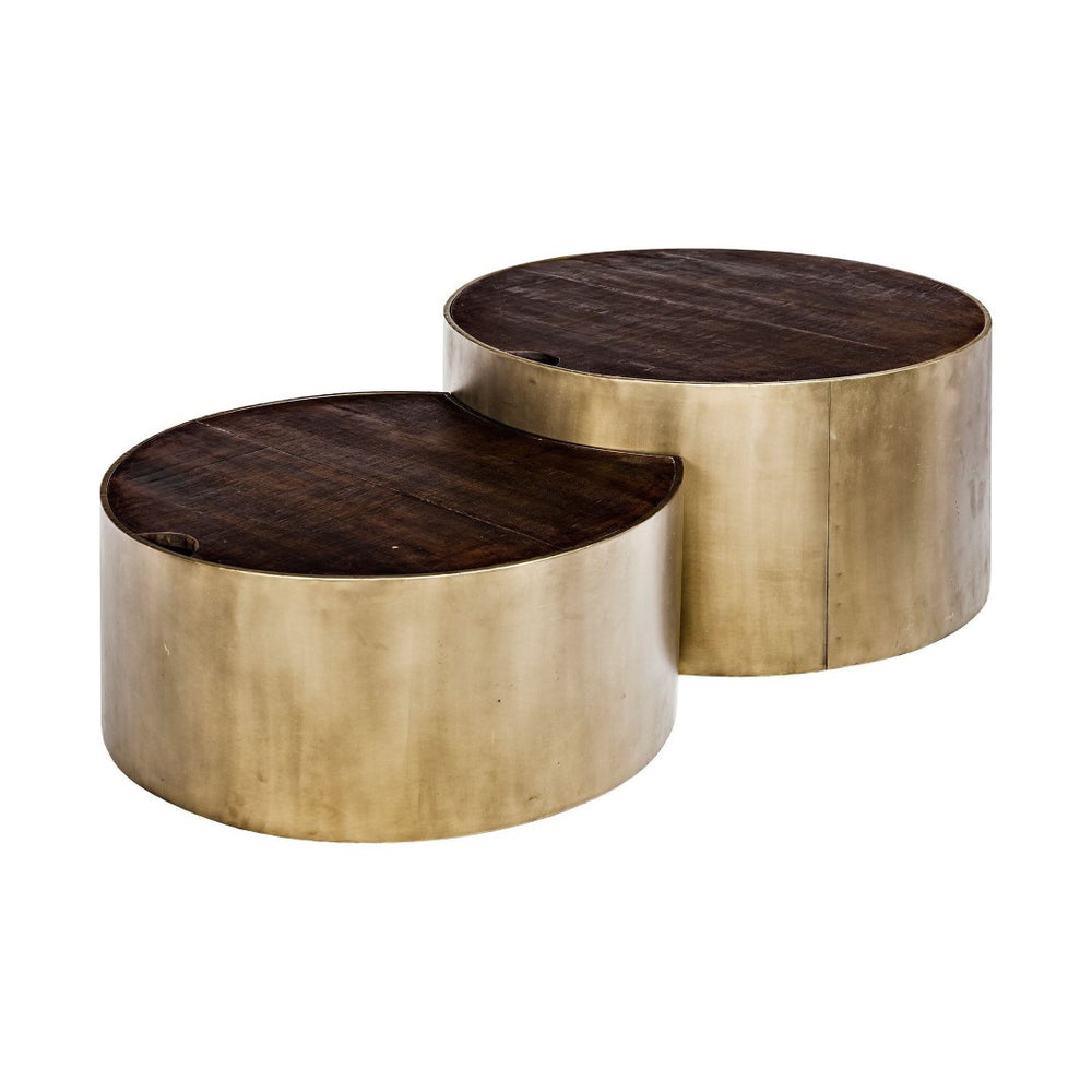 HomeRoots Brown Wood Round Nested Coffee Tables Set - Elegant Design, Space-Saving, Versatile for Any Room 376288