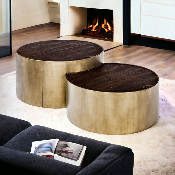 Homeroots S2 39.5" & 31.25" Round Wood Nesting Coffee Tables   376288