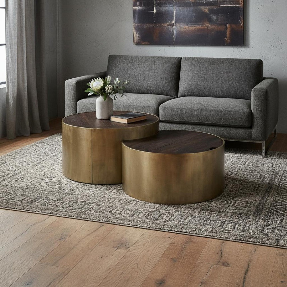 HomeRoots Brown Wood Round Nested Coffee Tables Set - Elegant Design, Space-Saving, Versatile for Any Room 376288