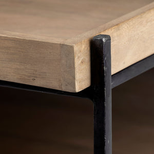 Homeroots 46" Natural And Black Rectangular Coffee Table With Shelf   376289