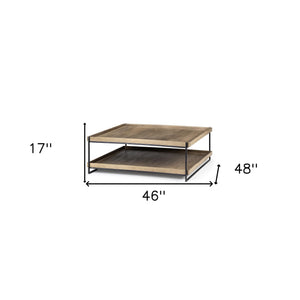 Homeroots 46" Natural And Black Rectangular Coffee Table With Shelf   376289