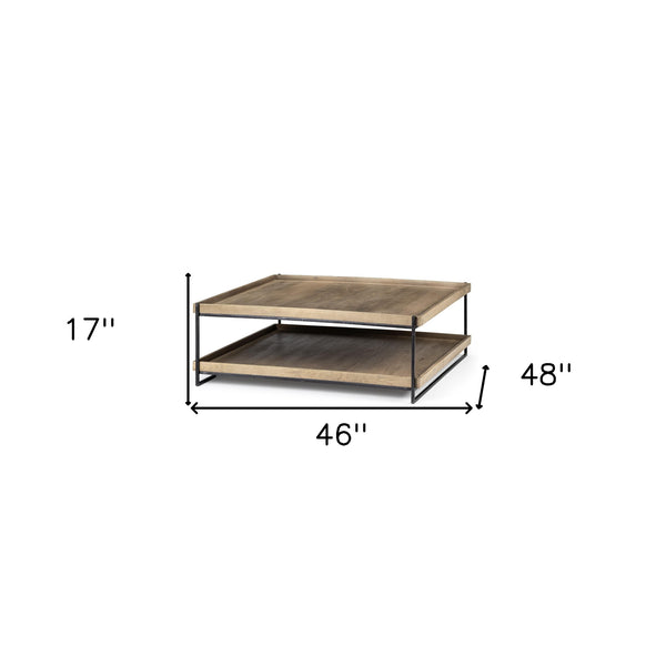 Homeroots 46" Natural And Black Rectangular Coffee Table With Shelf   376289