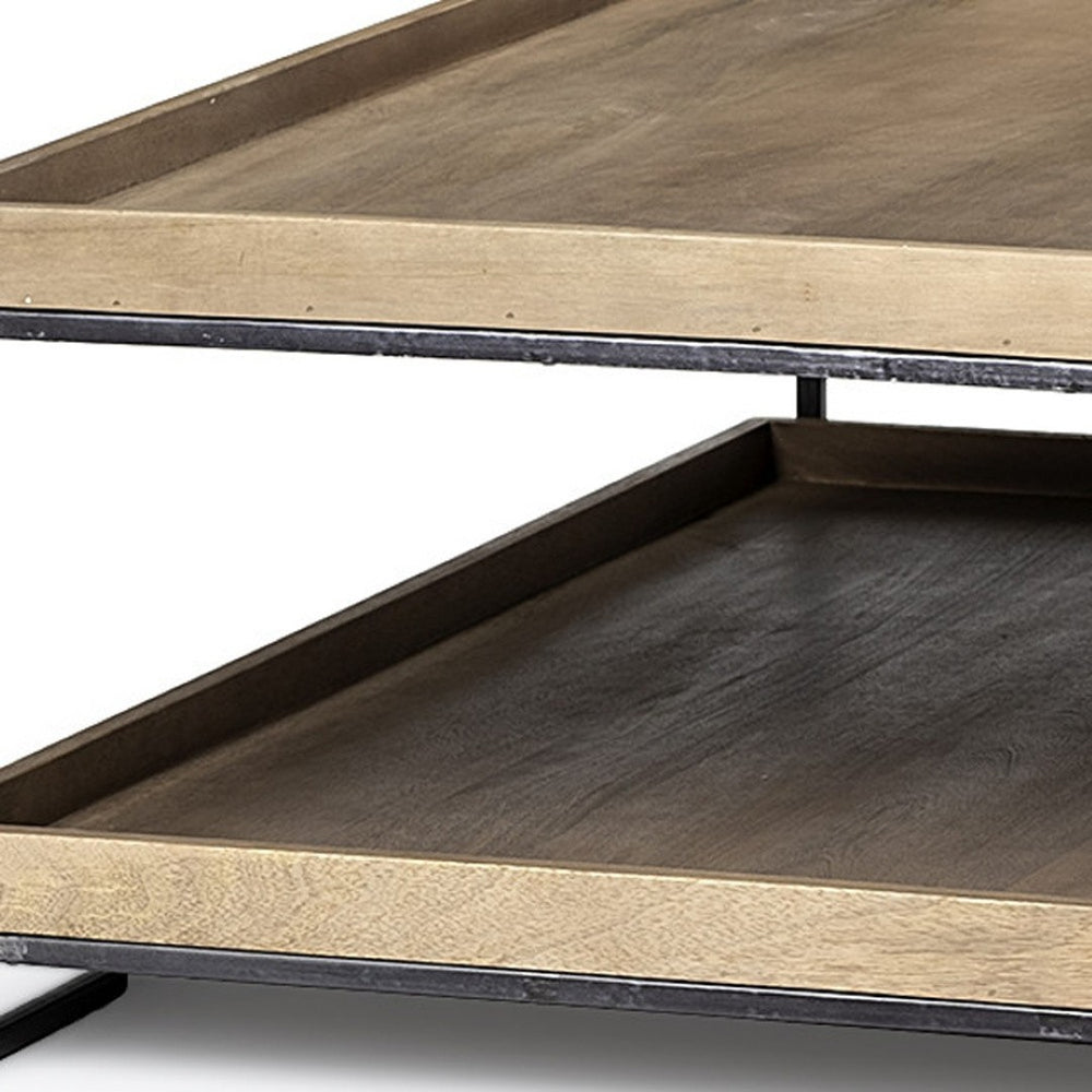 HomeRoots 46" Natural Wood and Black Metal Coffee Table with Shelf – Modern Industrial Style for Any Space 376289
