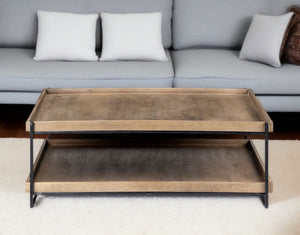 HomeRoots 46" Natural Wood and Black Metal Coffee Table with Shelf – Modern Industrial Style for Any Space 376289