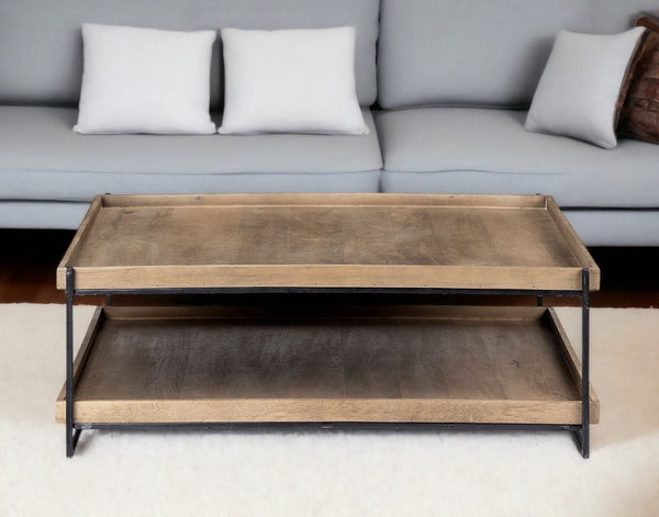 HomeRoots 46" Natural Wood and Black Metal Coffee Table with Shelf – Modern Industrial Style for Any Space 376289