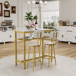 English Elm Dining 5-Piece Farmhouse Dinette Set with Sleek Metal Frame, Compact Mid-Century Table and 4 Chairs for Kitchen White+Gold W578P304320