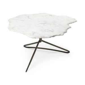 Homeroots 33" White And Gold Genuine Marble And Iron Free Form Coffee Table   376291