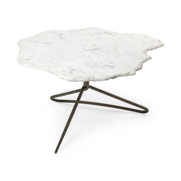 Homeroots 33" White And Gold Genuine Marble And Iron Free Form Coffee Table   376291
