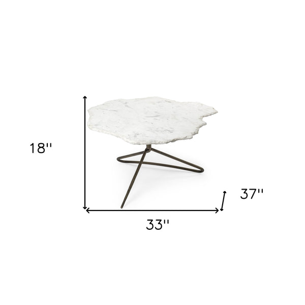 Homeroots 33" White And Gold Genuine Marble And Iron Free Form Coffee Table   376291