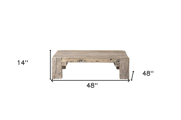 HomeRoots 48" Natural Wood Coffee Table - Distressed Rustic Charm with Spacious Top for Living Room Elegance 376292