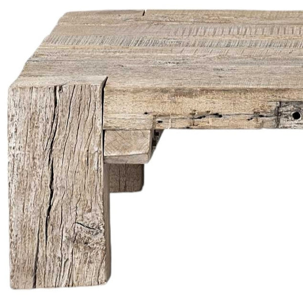 HomeRoots 48" Natural Wood Coffee Table - Distressed Rustic Charm with Spacious Top for Living Room Elegance 376292