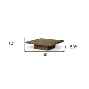 Homeroots 50" Brown Solid Wood Square Distressed Coffee Table   376293