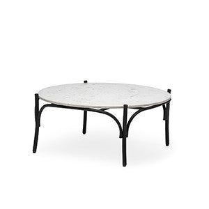 Homeroots 36" Round White Marble Top Black And Metal Base Coffee Table   376297