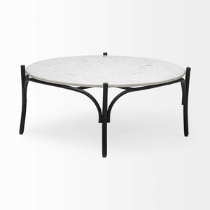 Homeroots 36" Round White Marble Top Black And Metal Base Coffee Table   376297
